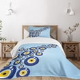 thumbnail image 1 of Ambesonne Evil Eye Quilted Bedspread Set 2 Pcs, Diagonal Vivid Pattern, Twin Size, Blue Pale Blue Yellow, 1 of 5