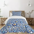 thumbnail image 1 of Ambesonne Evil Eye Quilted Bedspread Set 2 Pcs, Turkish Traditional, Twin Size, Orange Yellow and Blue, 1 of 5