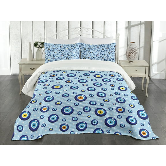 Ambesonne Evil Eye Quilted Bedspread Set 3 Pcs, Protection Signs, King Size, Multicolor