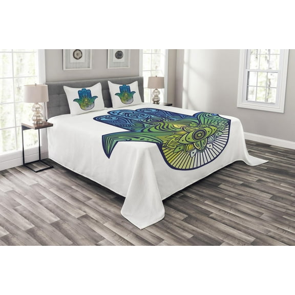 Ambesonne Evil Eye Quilted Bedspread Set 3 Pcs, Vibrant, Queen Size, Blue Green Yellow