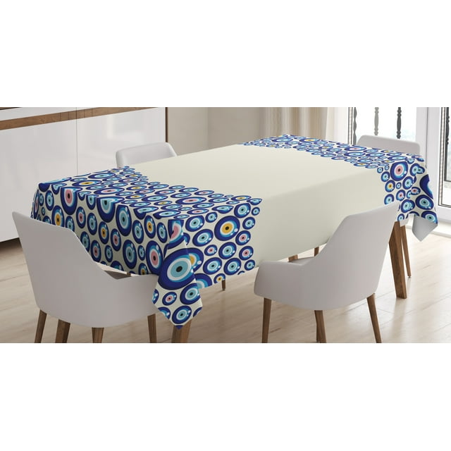 Ambesonne Evil Eye Tablecloth Rectangular Table Cover, Framework, 60"x90", Blue Pink Yellow
