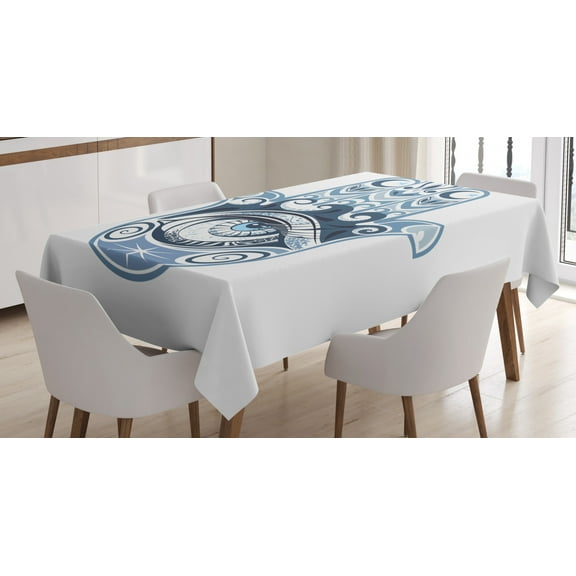 Ambesonne Evil Eye Tablecloth Rectangular Table Cover, Luck Piece, 60"x90", Dark Blue Pale Blue