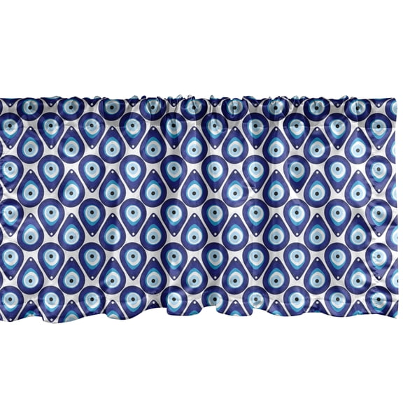 Ambesonne Evil Eye Window Valance, Drop Like Bead, 54" X 12", Pale Blue White and Blue