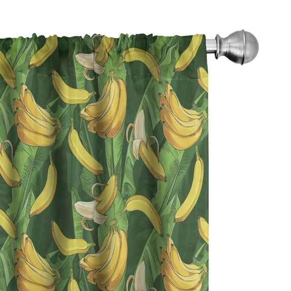 Ambesonne Exotic Window Curtains, Banana Fruit Palm Leaves, Each 28" W x 95" L, Earth Yellow Fern Green