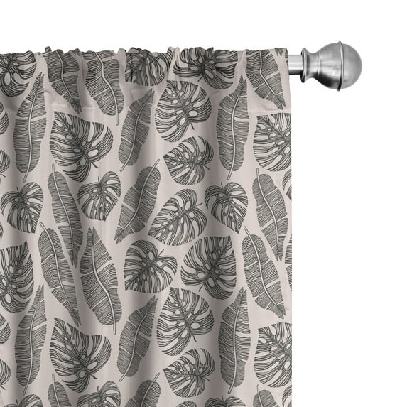 Ambesonne Exotic Window Curtains, Exotic Palm Leaves Pastel, Each 28" W x 63" L, Blush Charcoal Grey