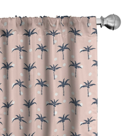 Ambesonne Exotic Window Curtains, Hawaiian Palm Trees Dots, Each 28" W x 95" L, Blush Dark Slate Blue