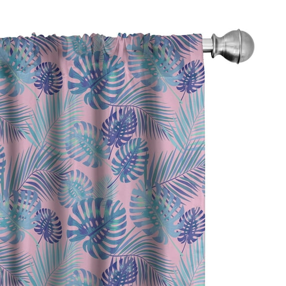 Ambesonne Exotic Window Curtains, Hawaiian Party Botanical Art, Each 28" W x 95" L, Pale Pink Multicolor