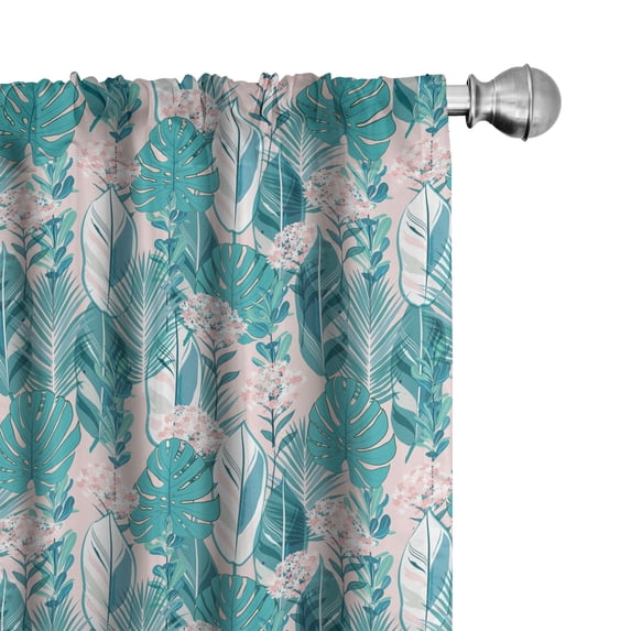 Ambesonne Exotic 4-Panel Curtains, Pastel Summer Jungle Leaves, 56"x84", Blush Dark Seafoam