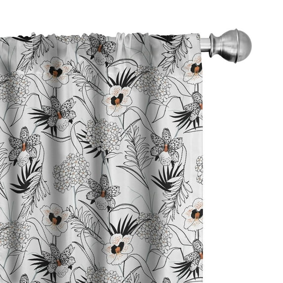 Ambesonne Exotic Window Curtains, Tropic Foliage Wildflowers, Each 28" W x 95" L, Black Dark Orange and White