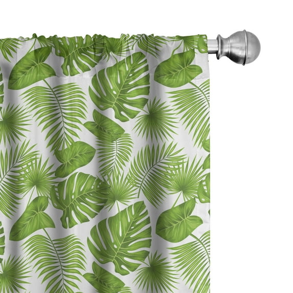 Ambesonne Exotic 4-Panel Curtains, Tropical Forest Leaves Art, 56"x95", White and Fern Green