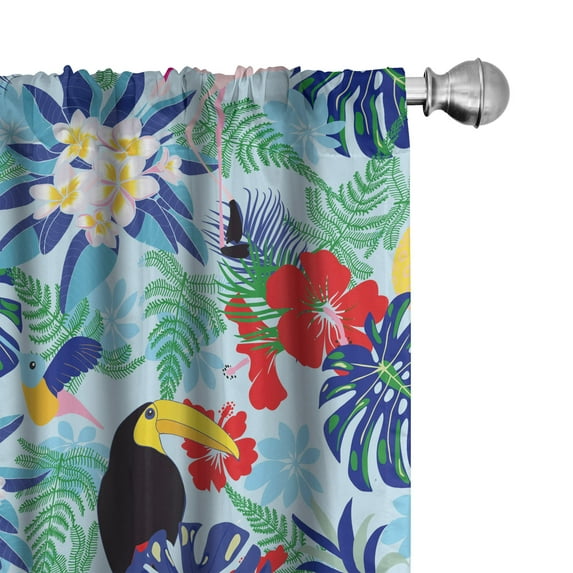 Ambesonne Exotic Birds Curtains, Toucan Flamingo Floral, Pair of 28"x84", Sky Blue Multicolor