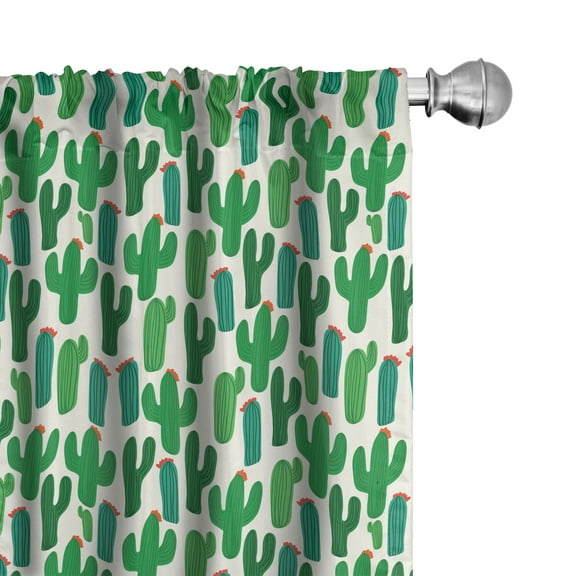 Ambesonne Exotic Curtains, Colorful Themed Cactus Motif, Pair of 28"x95", Forest Green and Red