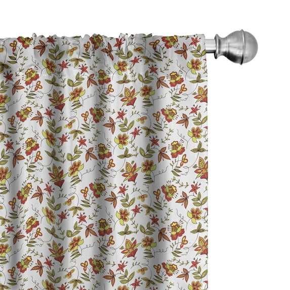 Ambesonne Exotic Curtains, Vintage Fall Flowers, Pair of 28"x95", Red Yellow White