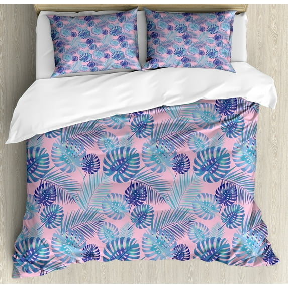Ambesonne Exotic Duvet Cover Set, Hawaiian Party Botanical Art, 2-Calking, Pale Pink Multicolor