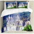 thumbnail image 1 of Ambesonne Exotic Duvet Cover Set, Waterfall Tropical Plant, King, Forest Green Pale Blue, 1 of 3