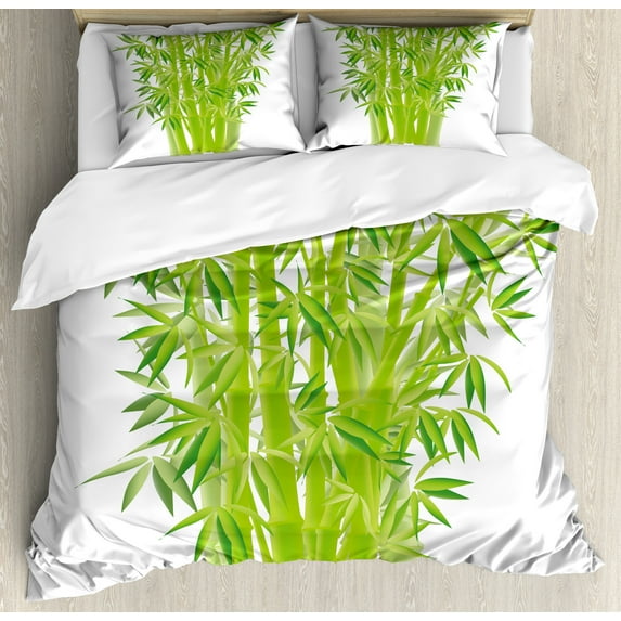 Ambesonne Exotic Duvet Cover Sets, Asian Boho Tree Print Art, 2-Queen, Lime Green