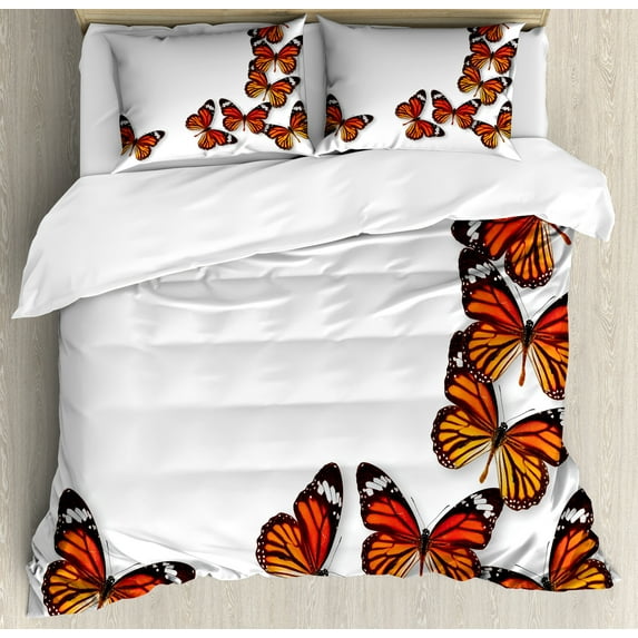 Ambesonne Exotic Duvet Cover Sets, Spring Monarch Bug, 2-King, Dark Brown Marigold