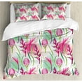 thumbnail image 1 of Ambesonne Exotic Duvet Cover Sets, Tropic Flowers Paint Blots, 2-King, Magenta Fern Green, 1 of 6
