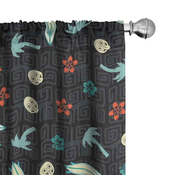 Ambesonne Exotic Emoji Curtains, Flowers Surfboards, Pair of 28"x95", Vermilion Dark Seafoam