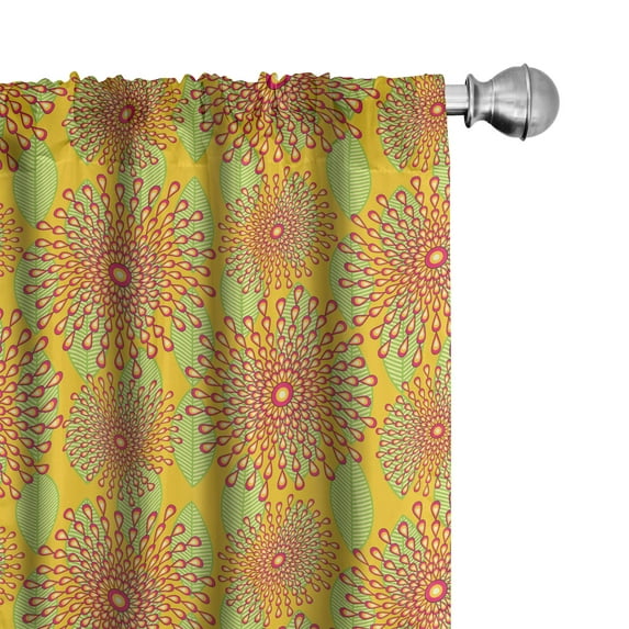Ambesonne Exotic Ethnic Curtains, Drops Mandala Leaves, Pair of 28"x95", Pale Orange Magenta and Green