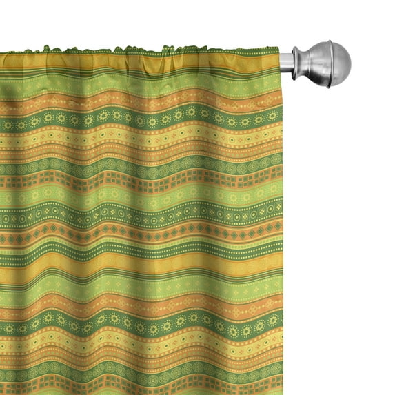 Ambesonne Exotic Ethnic Curtains, Folk Shapes Stripes, Pair of 28"x84", Green Marigold Yellow