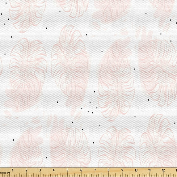 Ambesonne Exotic Ethnic Fabric by the Yard Upholstery, Soft Monstera Leaves, 5 Yards, Pale Rose Charcoal Grey