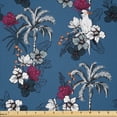 thumbnail image 1 of Ambesonne Exotic Fabric by the Yard Microfiber, Macaw Birds Palm Hibiscus, 5 Yards, Dark Magenta Violet Blue, 1 of 2