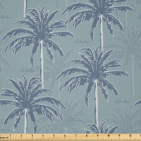 Ambesonne Exotic Fabric by the Yard Microfiber, Tropical Aloha Writing Trees, 1 Yard, Slate Blue and Pale Teal