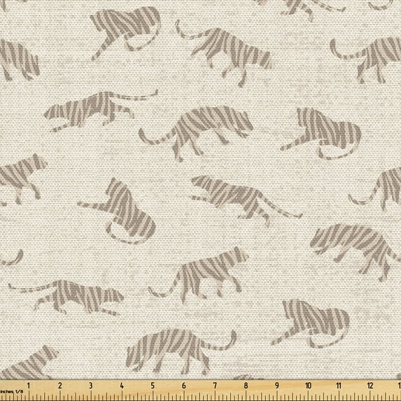 Ambesonne Exotic Fabric by the Yard Upholstery, Minimalist Animal Print Cat, 1 Yard, Eggshell Warm Taupe Tan