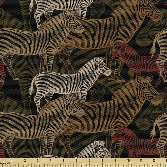 Ambesonne Exotic Fabric by the Yard, Repeating Zebra Motif Modern, 10 Yards, Cinnamon Brown Scarlet