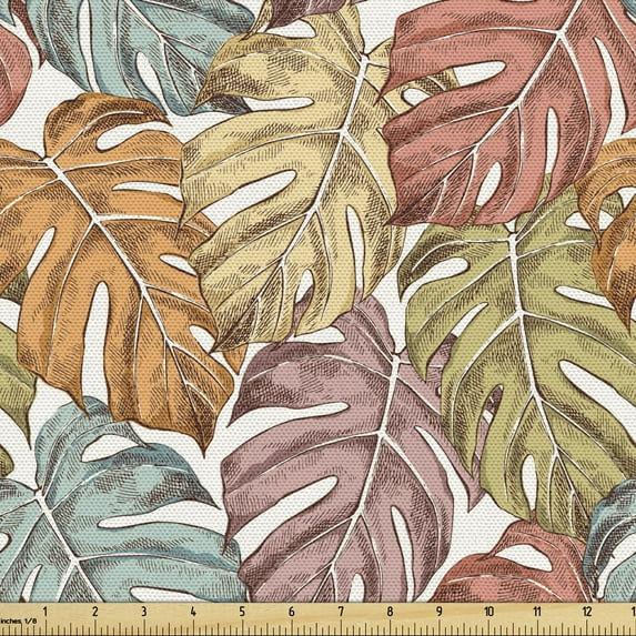 Ambesonne Exotic Fabric by the Yard Upholstery, Colorful Nostalgic Monstera, 5 Yards, Multicolor