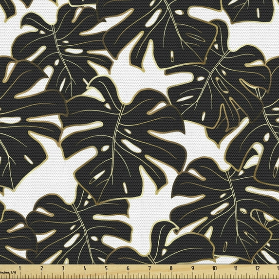 Ambesonne Exotic Fabric by the Yard Upholstery, Detailed Monstera Leaves, 1 Yard, Charcoal Grey and White