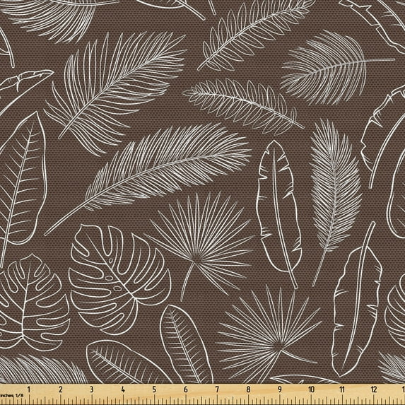 Ambesonne Exotic Fabric by the Yard Upholstery, Hawaii Minimalist Leaves Art, 2 Yards, Brown White
