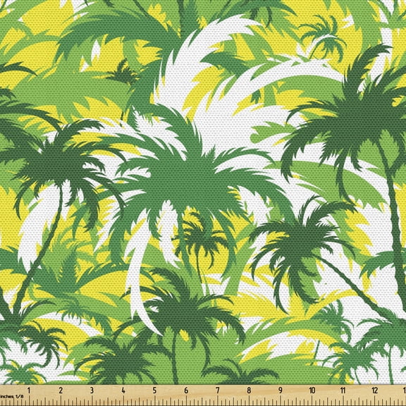 Ambesonne Exotic Fabric by the Yard Upholstery, Hawaiian Palm Trees Design, 1 Yard, Shamrock Green Yellow
