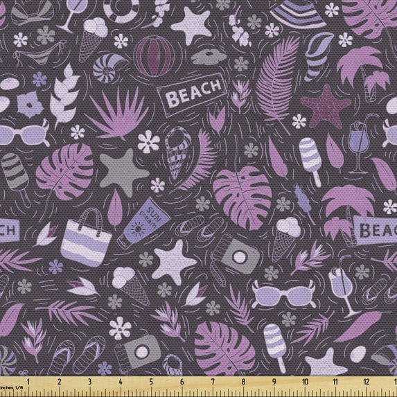 Ambesonne Exotic Fabric by the Yard Upholstery, Summer Summer Jumble Motif, 5 Yards, Pink Eggplant Mauve