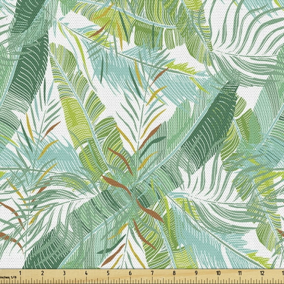 Ambesonne Exotic Fabric by the Yard Upholstery, Tropic Jungle Leaves, 3 Yards, Multicolor