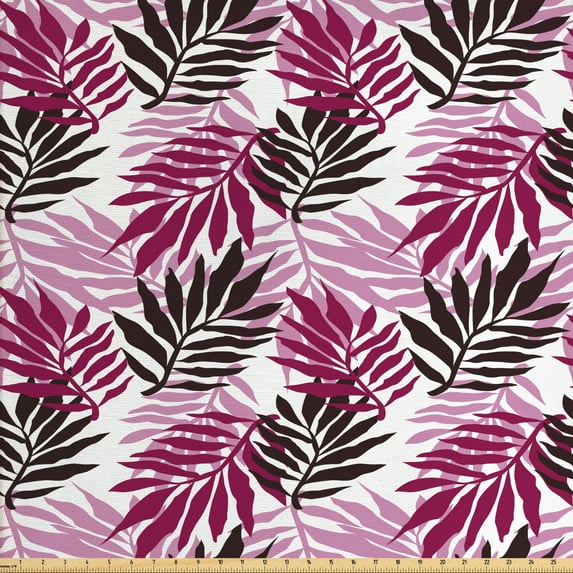 Ambesonne Exotic Fabric by the Yard Upholstery, Tropical Forest Theme Form, 2 Yards, Seal Brown Pale Pink