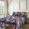thumbnail image 1 of Ambesonne Exotic Fitted & Flat Sheet with Sham 3 Pcs Set, Tropical Design Wild Flowers, Twin XL, Pink Violet Blue and Black, 1 of 5