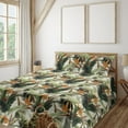 thumbnail image 1 of Ambesonne Exotic Fitted & Flat Sheet with Shams 4 Pcs Set, Bird Flowers Tropical Design, Full, Marigold Green Eggshell, 1 of 1