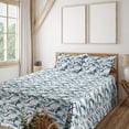 thumbnail image 1 of Ambesonne Exotic Fitted & Flat Sheet with Shams 4 Pcs Set, Grungy Tropical Leaf Pattern, King, Ivory and Slate Blue, 1 of 5