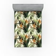 thumbnail image 1 of Ambesonne Exotic Fitted Sheet, Bird Flowers Tropical Design, King Size, Marigold Green Eggshell, 1 of 1