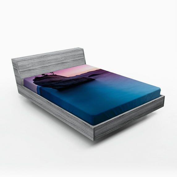 Ambesonne Exotic Fitted Sheet, Bonsai Rock Lake Tahoe, Full Size, Purple Grey Blue