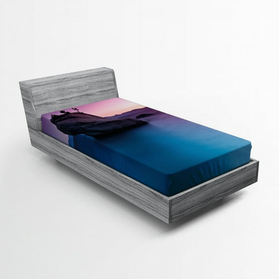 Ambesonne Exotic Fitted Sheet, Bonsai Rock Lake Tahoe, Twin Size, Purple Grey Blue