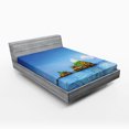 thumbnail image 1 of Ambesonne Exotic Fitted Sheet, Idyllic Tropic Islands, Full Size, Blue White, 1 of 2