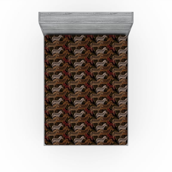 Ambesonne Exotic Fitted Sheet, Repeating Zebra Motif Modern, California King, Cinnamon Brown Scarlet