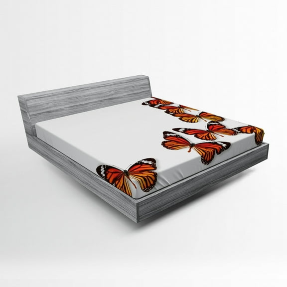 Ambesonne Exotic Fitted Sheet, Spring Monarch Bug, Full Size, Dark Brown Marigold