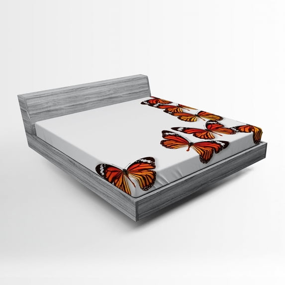 Ambesonne Exotic Fitted Sheet, Spring Monarch Bug, Queen Size, Dark Brown Marigold
