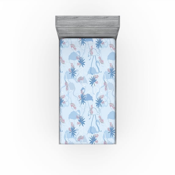 Ambesonne Exotic Fitted Sheet, Summer Hawaiian Leaves Print, Twin XL Size, Pale Blue Ceil Blue Pink