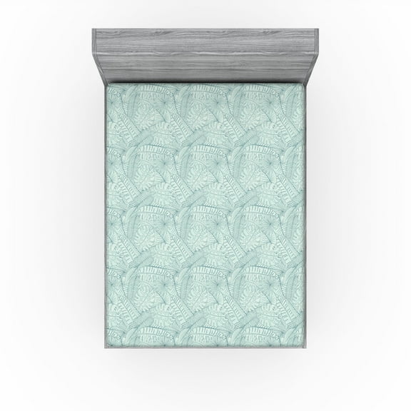 Ambesonne Exotic Fitted Sheet, Wild Nature Leafy Jungle Art, California King, Pale Mint Green
