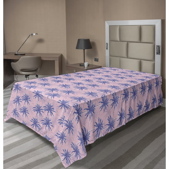 Ambesonne Exotic Flat Sheet, Abstract Jungle Palms Aloha, TwinXL Size, Rose and Multicolor